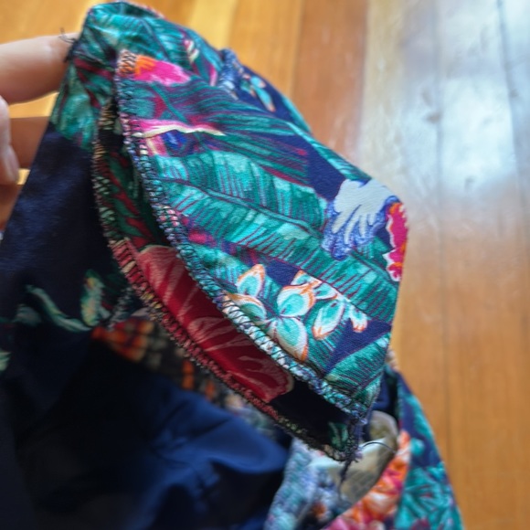 Vintage tropical floral fit n flare midi dress with padded shoulders - Picture 9 of 13